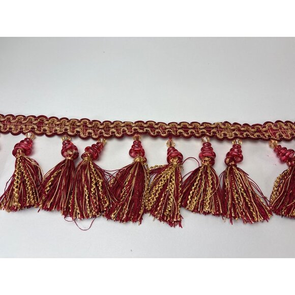 Decorative Red & Gold Tassel Trim 1 yard + 26" Elegant Beaded Accents Vtg - Picture 8 of 12